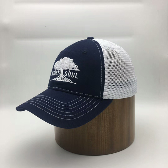 Customized Men blue trucker hat with embroidery