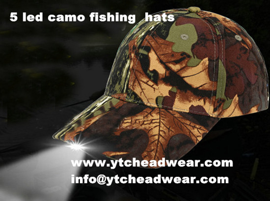 camo 5 led caps hats for fishing,hiking ,outdoor